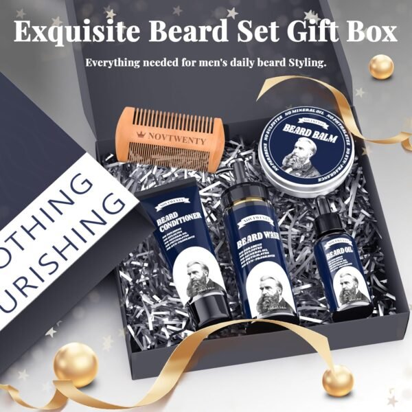 Beard Growth Kit - Mobiuty Men's Beard Care Kit with Natural Ingredients, Includes Beard Wash, Beard Oil, Beard Conditioner, Beard Balm and Beard Comb, Gift Set for Boyfriend Husband Fathers - Image 4