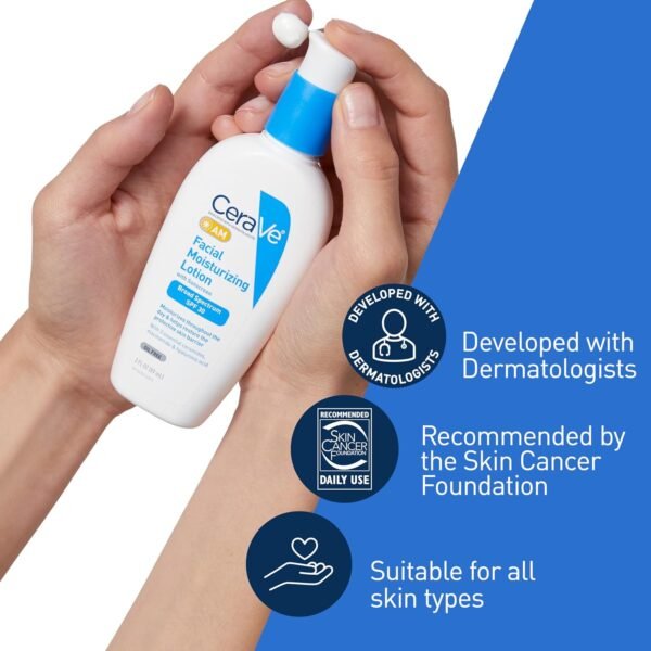 CeraVe AM Facial Moisturizing Lotion with SPF 30, Oil-Free Face Moisturizer with SPF, Formulated with Hyaluronic Acid, Niacinamide & Ceramides, Non-Comedogenic, Broad Spectrum Sunscreen, 3 Ounce - Image 5