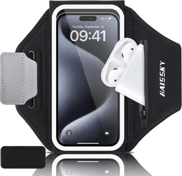 Running Phone Armband with Earphone Holder - 3D Design Cell Phone Armband for iPhone 15/14/13 Pro/Plus & Galaxy S20/S10, Water Resistant Sports Phone Holder with Key Slot, Ideal for 6.9" Phone - Image 2