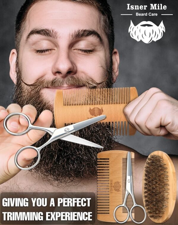 ISNER MILE Beard Care Kit Light Orange Scent and Argan & Jojoba Oils- Styles, Strengthens & Softens Beards & Mustaches - Leave in Conditioner Beard Grooming Kit for Men, Valentines Day Gifts for Him - Image 8