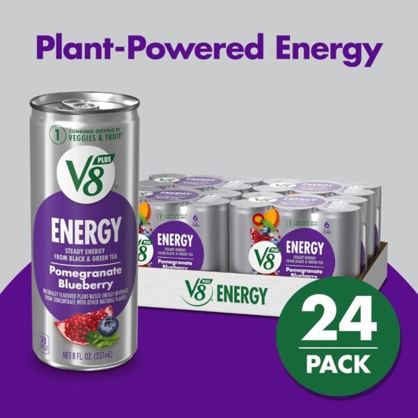 V8 +Energy Pomegranate Blueberry Juice Energy Drink, 8 fl oz Can (24 Pack) - Image 3