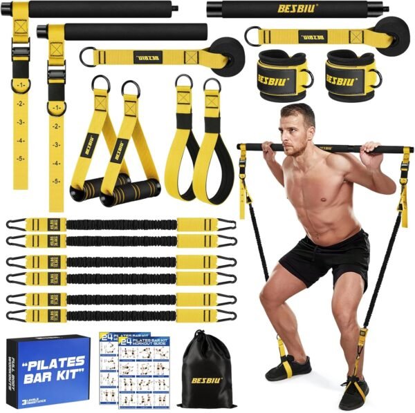 Pilates Bar Kit with Resistance Bands for Working Out, 210lbs Heavy Resistance Bands with Handles, Pilates Equipment with Resistance Band Bar for Men Women, at Home Gym Full Body Workout Equipment - Image 2