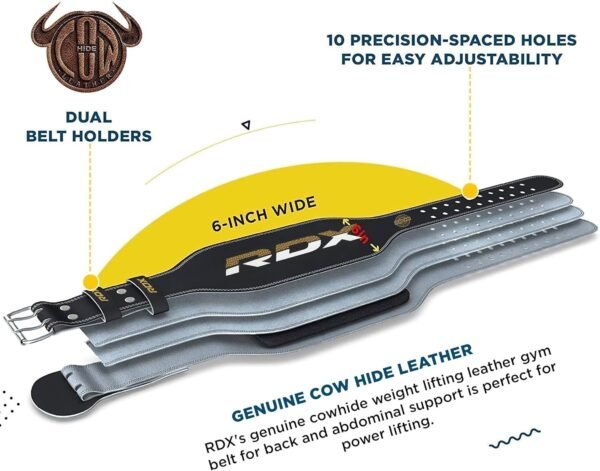RDX Weight Lifting Belt Gym Exercise Workout, 6 inch Leather Padded Lumbar Back Support Men Women, 10 Adjustable Holes, Powerlifting Bodybuilding Deadlift, Squat Fitness Strength Training Equipment - Image 6
