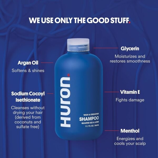 Huron Men's Shampoo | Cleansing & Hydrating Formula | Citrus, Fresh Juniper & Aromatic Greens Scent | Strengthens Hair | Sulfate-Free, Paraben-Free | Argan Oil, Aloe, Peppermint | 11.7 Fl Oz - Image 5
