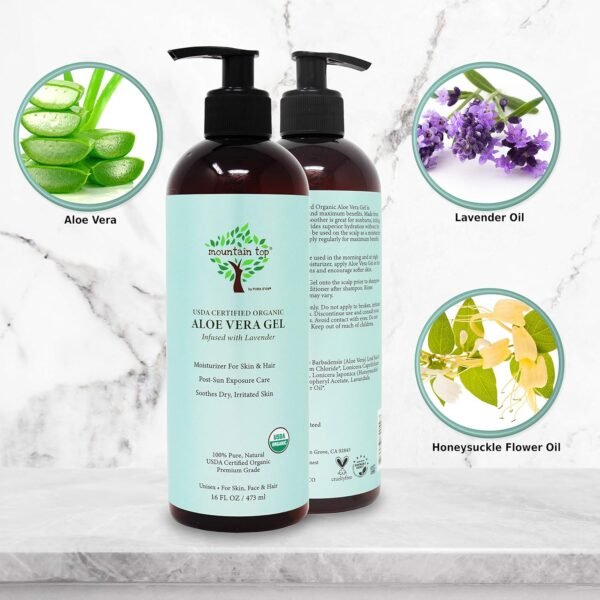 MOUNTAIN TOP Organic Aloe Vera Gel (16 fl oz / 473 mL) USDA Certified 100% Pure & Natural - For Extremely Dry & Itchy Skin - Image 6