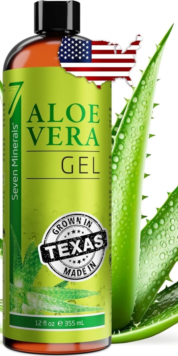 Seven Minerals Organic Aloe Vera Gel from freshly cut 100% Pure Aloe - Big 12oz - HighestQuality, Texas grown, Vegan, Unscented - For Face, Skin, Hair, Sunburn relief - Image 2