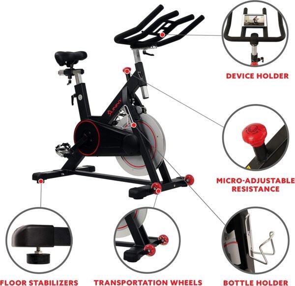 Sunny Health & Fitness Magnetic Belt Drive Indoor Cycling Bike With Optional SunnyFit® App Connectivity - Image 5