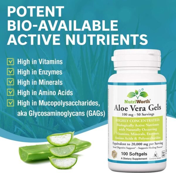 Aloe Vera Supplement (100 Softgels) 20,000mg Pure Gel Equivalency – Made with Organic Aloe Vera - Image 3