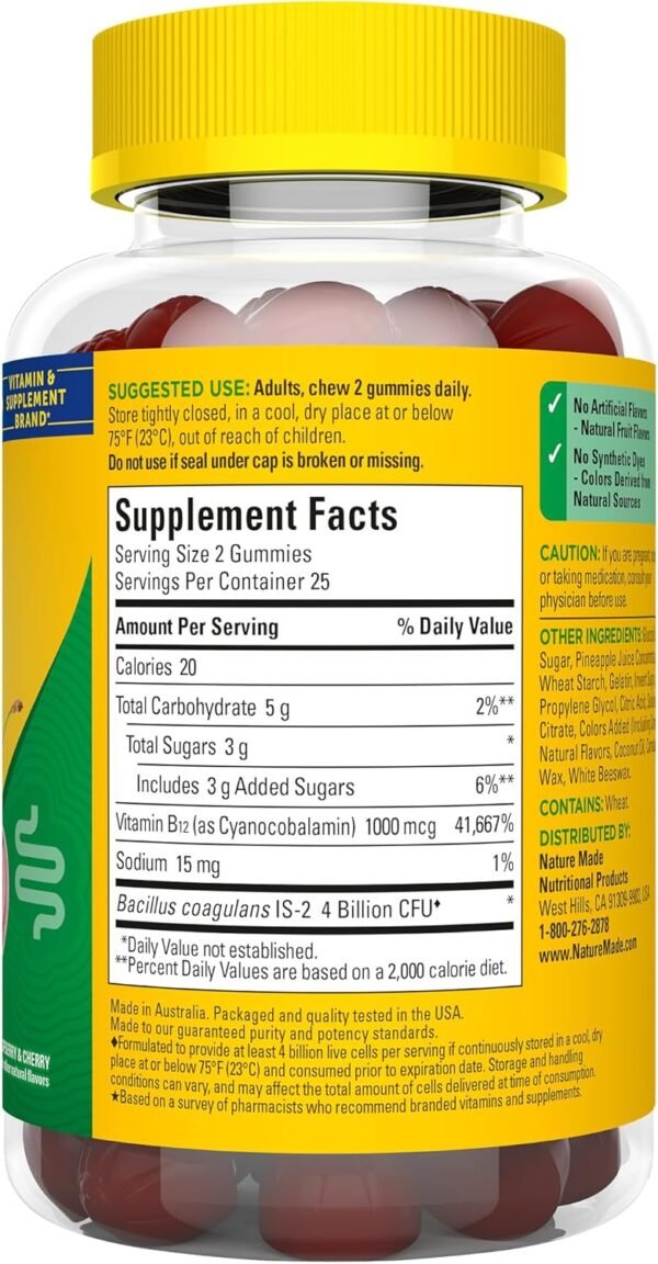 Nature Made Digestive Probiotics and Energy B12 Gummies, Probiotics for Women and Men, 50 Probiotic Gummies, 25 Day Supply - Image 9
