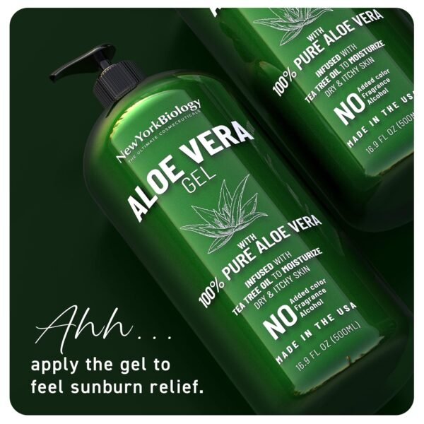 New York Biology Aloe Vera Gel for Face, Skin and Hair - Infused with Tea Tree Oil - From Fresh Aloe Vera Plant - Moisturizing Aloe Vera for Sunburn Relief and Dry Skin - 16.9 Fl Oz - Image 7