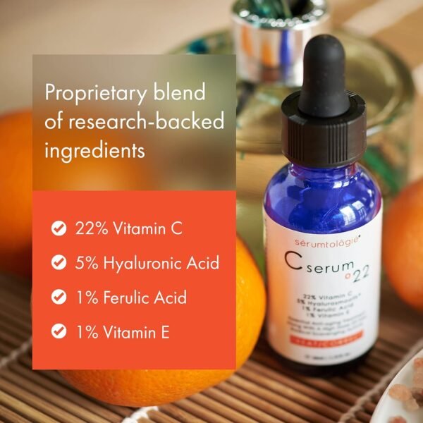 C Serum 22 – Pure Vitamin C Serum for Face with Hyaluronic Acid & Ferulic Acid | Potent Anti-Aging Serum for Dark Spots, Fine Lines and Wrinkles | Brightening Serum - 1.15 Fl Oz - Image 6