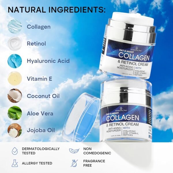 REMEDIAL PAX Collagen Cream for Face with Retinol and Hyaluronic Acid, Day and Night Anti Aging Skincare Facial Moisturizer, Hydrating Face Lotion, Moisturizing Cream to Reduce Wrinkles for Women Men - Image 4