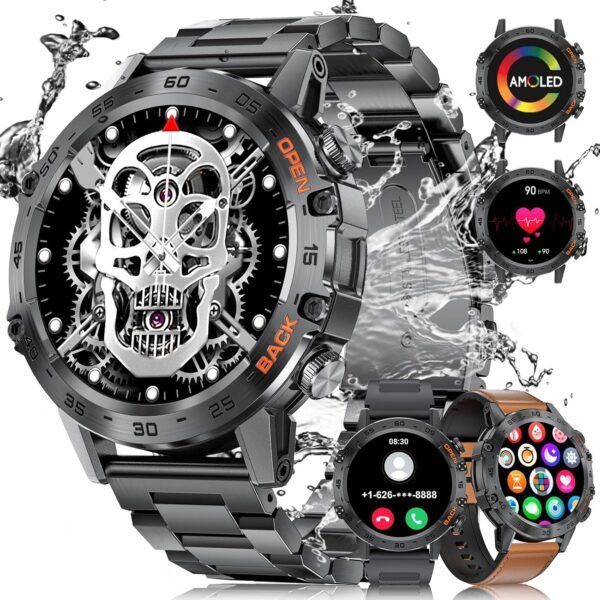 Smart Watch for Men with 3 Straps, 400mAh Battery, IP68 Waterproof Military Smartwatch with Bluetoth Calls, 123 Sport Modes, Heart Rate/Sleep Monitor, 1.39" Fitness Watch for Android iOS, Gray - Image 2