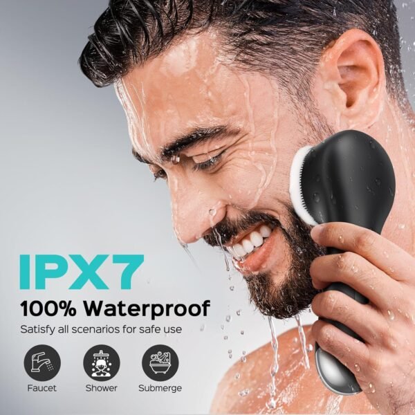 Face Scrubber Facial Cleansing Brush: 2 in 1 Spin and Vibration Patented Tech, Silicone Electric Exfoliator Scrubber with Automatic Foaming, Waterproof Face Cleanser Brush for Men and Women, Black - Image 8