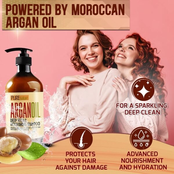 Moroccan Argan Oil Shampoo - Sulfate SLS Paraben Free Moisturizing Treatment for Women and Men - For All Types Including Curly, Dry, Damaged and Oily Hair - Hydrating and Nourishing - Salon Grade - Image 3