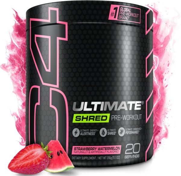 Cellucor C4 Ultimate Shred Pre Workout Powder for Men & Women, Weight Loss Supplement with Ginger Root Extract, Strawberry Watermelon, 20 Servings (Pack of 1) - Image 2