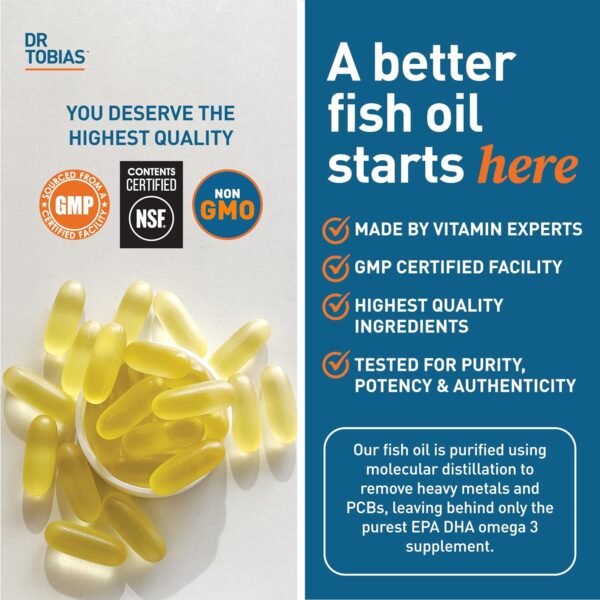 Dr. Tobias Omega 3 Fish Oil, 2000mg Triple Strength with 800mg EPA 600mg DHA Per Serving, Fish Oil Omega 3 Supplements for Heart, Brain & Immune Support, 360 Softgels, 180 Servings - Image 5