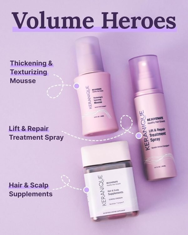 Keranique Hair Thickening Spray for Instant Volume, Texture & Lift for Fine Hair - Heat Damage Protectant With Keratin 6.8 oz - Image 8