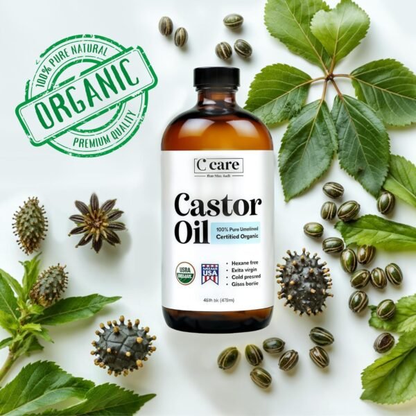 Castor Oil Organic Cold Pressed Unrefined Glass Bottle USDA Certified 100% Pure Organic Castor Oil Hexane Free Extra Virgin for Hair Growth Eyebrows Eyelashes Skin Use with Castor Oil Pack Wrap - Image 4