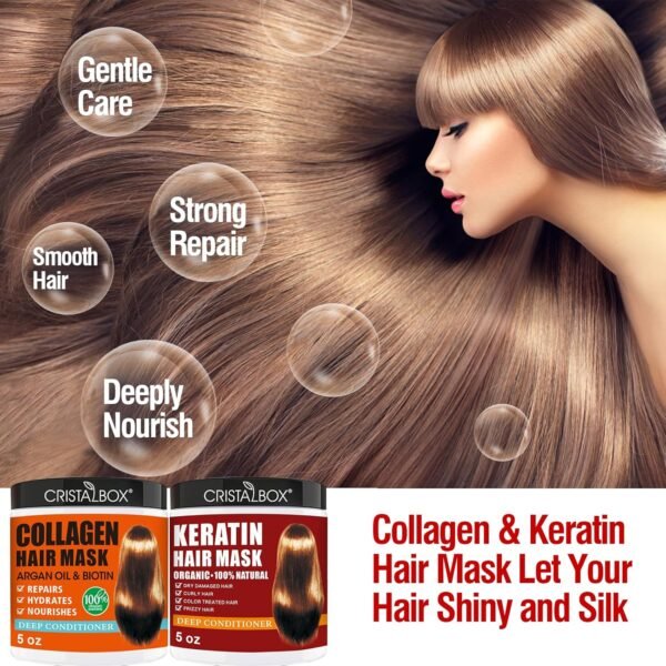 2 Pack Collagen Hair Mask & Keratin Hair Mask,Keratin Hair Treatment,Hydrating Argan Oil Hair Repair Treatment Deep Conditioner Hair Mask for Dry Hair,Collagen with Biotin Hair Treatment Mask - Image 7