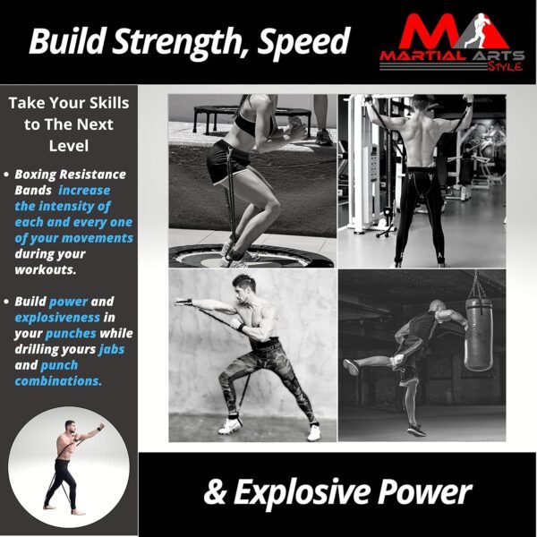 Boxing Resistance Bands for MMA Martial Arts Resistance Training at Home for Punches/Kicks, 150lbs Exercise Bands Full Body Fitness Workout to Enhance Explosive Power/Speed/Agility - Image 8
