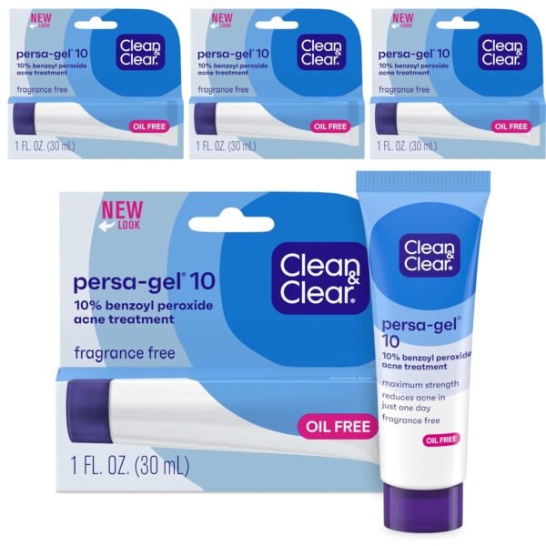 Clean & Clear PersaGel 10 Acne Medication Spot Treatment with Maximum Strength 10 Benzoyl Peroxide Topical Pimple Cream Acne Gel medication for Face Acne with Benzoyl Peroxide, 4 Count - Image 2