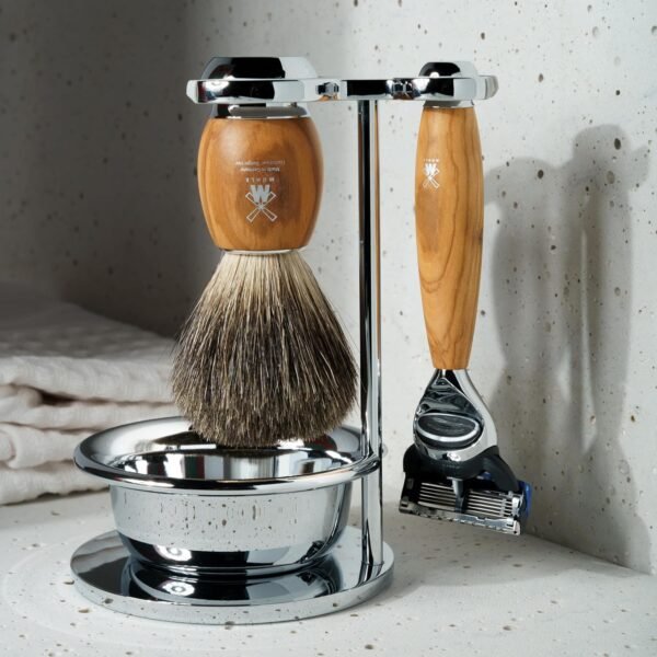MÜHLE VIVO Olive Wood 4-Piece Pure Badger 5-Blade Razor Shaving Set - Image 10
