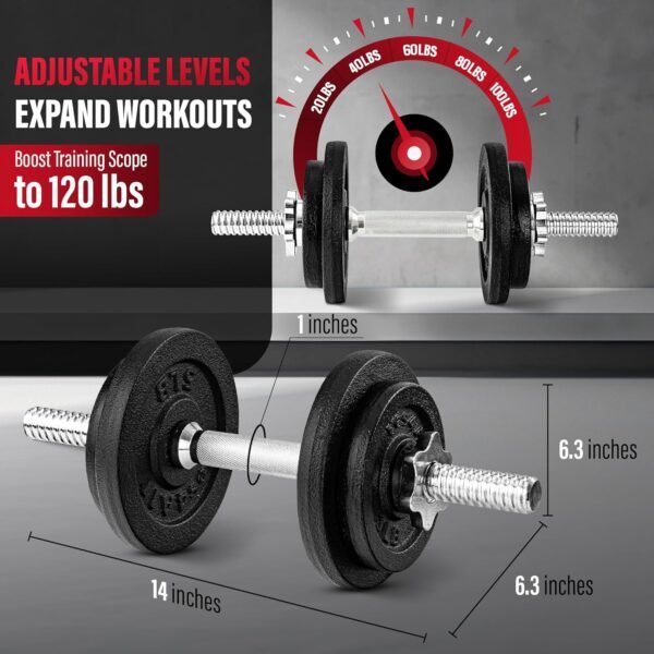 Yes4All Old School Adjustable Dumbbell Set with Weight Plates, Star Lock Collars/Connector, 40lbs to 200lbs Adjustable Weight Plates Set - Image 4