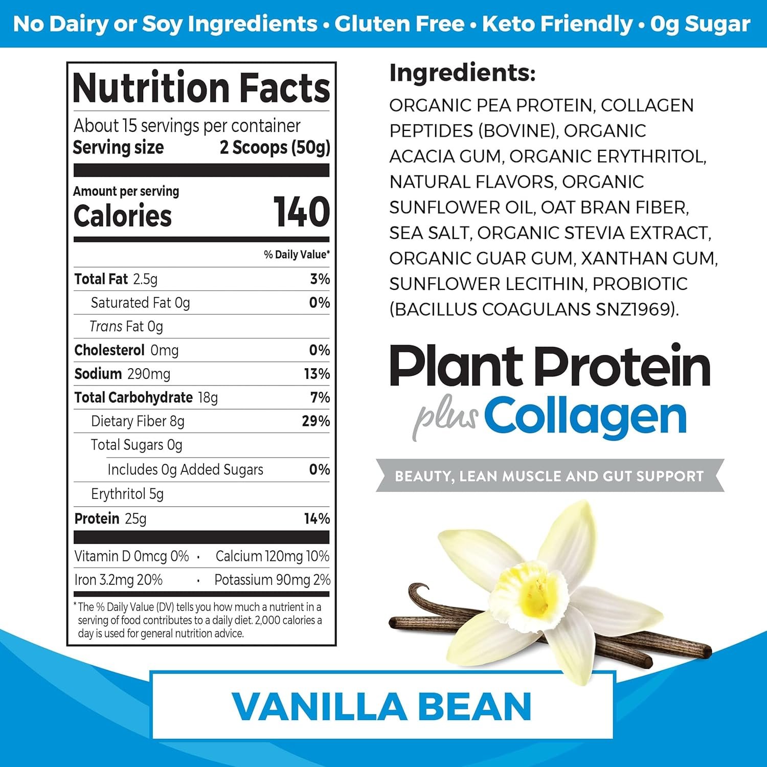 Orgain Protein Powder + Collagen, Vanilla Bean - 25g of Protein, 10g Collagen Peptides, Type I & III, 1B CFU Probiotics, Supports Hair, Skin, Nail, Joint & Gut Health, Gluten Free - 1.6lb - Image 3