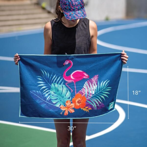 Sprints Mini Gym Towel with Carabeaner Clip | Quick Drying, Sweat Wicking, Absorbent Towel for Hand & Body | Pickleball, Racquetball, Running, Golf, Cycling (Flamingos) - Image 6