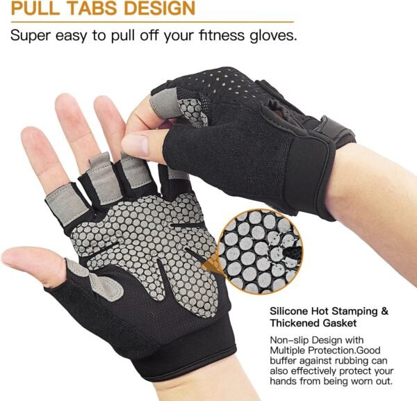 Workout Gloves Weight Lifting Gloves Palm Support Protection for Men Women, Exercise Gloves Sports for Training, Fitness, Gym, Black - Image 3