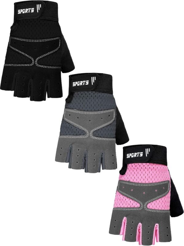SATINIOR 3 Pairs Kids Half Finger Gloves Non Slip Gel Biking Adjustable Gymnastics Gloves for Girls Boys - Image 2