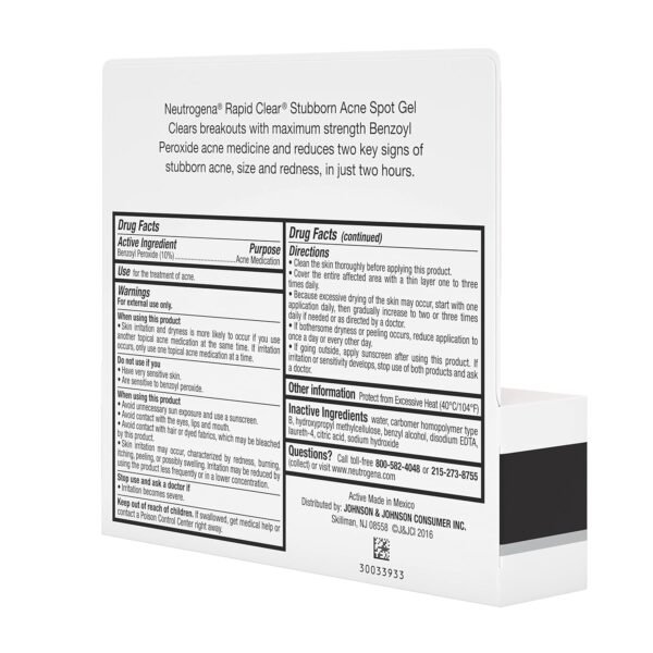 Neutrogena Rapid Clear Stubborn Acne Spot Treatment Gel with Maximum Strength 10% Benzoyl Peroxide Acne Treatment Medication, Pimple Cream for Acne Prone Skin Care, 1 oz - Image 17