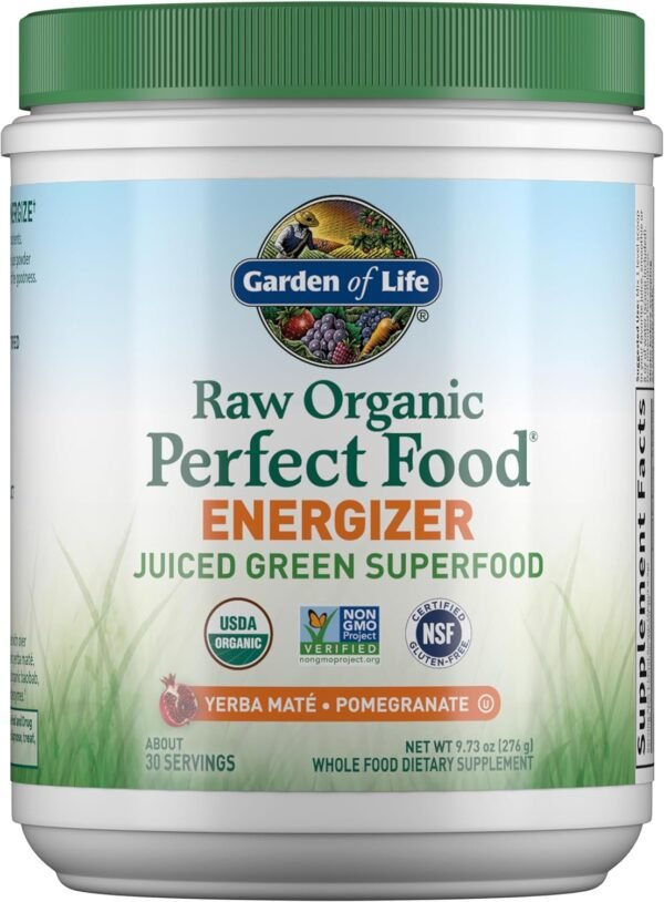 Garden of Life Raw Organic Perfect Food Energizer Juiced Green Superfood Powder - Yerba Mate Pomegranate, & Probiotics, Gluten Free Whole Food Greens Supplements, 30 Servings, 9.73 Oz - Image 2