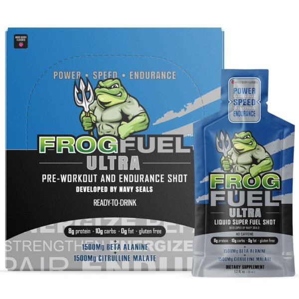 Frog Fuel Ultra Pre Workout Shot & Energy Gel with 1500mg Beta Alanine, Electrolytes 8g Protein Nano-Hydrolyzed Grass Fed Collagen, 10g Carbs, Gluten Free, Fat Free, Berry, 1.2 oz Packets, 24 Pack - Image 2