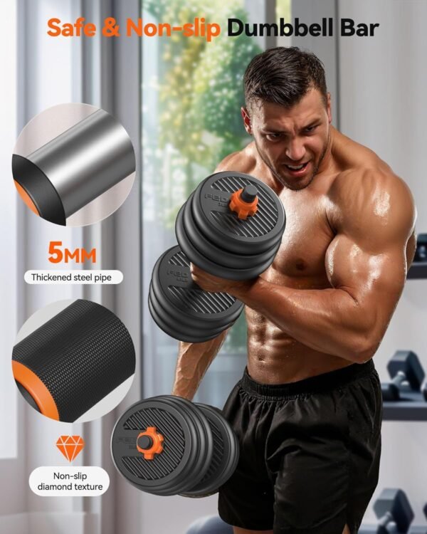 FEIERDUN Adjustable Dumbbells, 20/30/40/45/70/90lbs Free Weight Set with Connector, 4 in1 Dumbbells Set Used as Barbell, Kettlebells, Push up Stand, Fitness Exercises for Home Gym Suitable Men/Women - Image 6