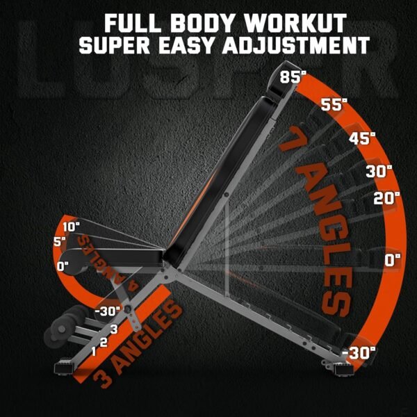 Lusper Adjustable Weight Bench Foldable - 660/800 Lb Stable Workout Bench, Extended head and neck protection design, 3 Sec Fast Folding Multi-Purpose for Full Body Workout - Image 4
