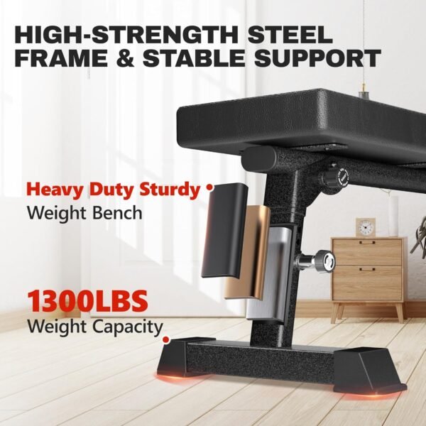 Flat Weight Bench - Heavy Duty Foldable Workout Bench for Home Gym, 1300lb Capacity Adjustable Strength Training Bench Press for Ab and Full Body Exercises, Sturdy and Easy to Fold - Image 3