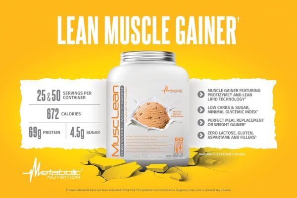 Metabolic Nutrition - Musclean - Milkshake Weight Gainer, Whey High Protein Meal Replacement, Maintenance Nutrition, Low Carb, Keto Diet, Digestive Enzymes, Vanilla, 2.5 Pound (25 ser) - Image 4