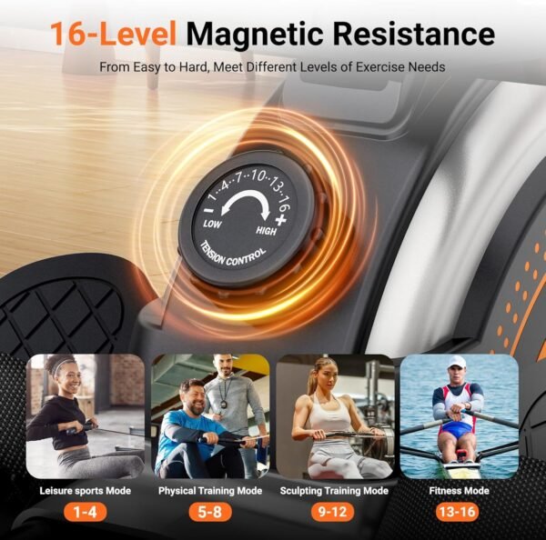 Dripex Rowing Machines for Home Use, Rowing Machine Max 350 LBS, Magnetic Rower with 16 Levels of Workout Resistance, Dual Slide Rail, Bluetooth App Supported, LCD Monitor,Row Machine for Gym Exercise - Image 5