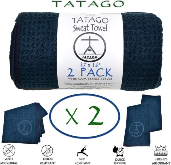 Tatago Hot Yoga Sweat Towel & Hand Towel - Soft & Absorbent, Quick Drying Microfiber, Non Slip for XL Yoga Mat or Gym, Travel Towel 2-Pack - Image 3