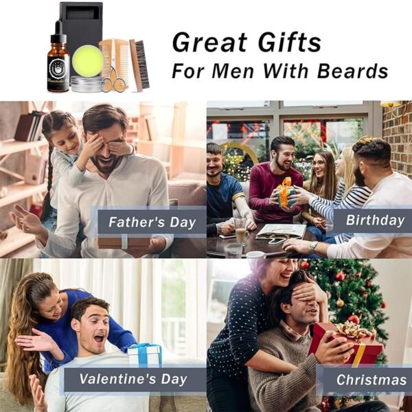 Beard Grooming Kit - Men's Christmas Stocking Stuffer With Brush, Comb, Balm, Growth Oil, Scissors - Image 7