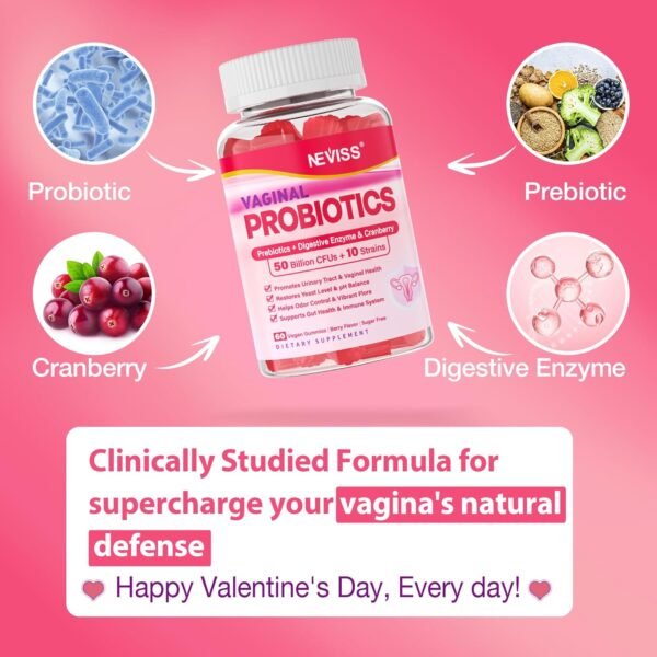 Vaginal Probiotics Gummies for Women PH Balance, Odor Control with Prebiotics, Cranberry, D-Mannose, Promotes Feminine Healthy Vaginal Flora, Urinary Tract, Yeast, Digestive Support, Sugar Free,120Cts - Image 5