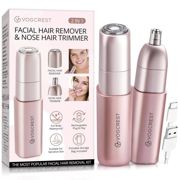 Facial - Nose Hair Remover Women: 2 in 1 Painless Electric Face Shaver and Nose Trimmer - Rechargeable Hair Removal Tool for Face Nose Ear Peach Fuzz Lips Chin - Image 2
