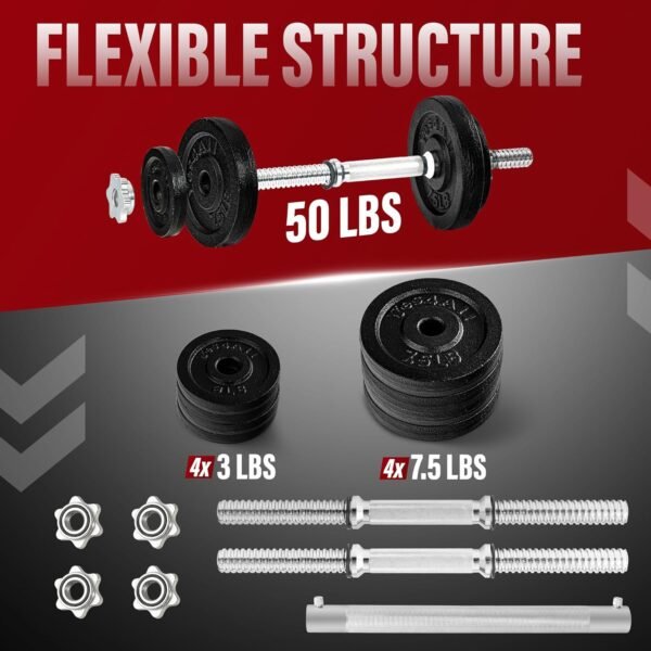 Yes4All Old School Adjustable Dumbbell Set with Weight Plates, Star Lock Collars/Connector, 40lbs to 200lbs Adjustable Weight Plates Set - Image 3