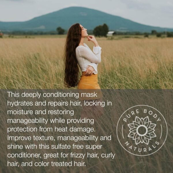 Pure Body Naturals Coconut Oil Hair Mask, Deep Conditioning Hair Treatment for Dry Damaged and Color Treated Hair, Sulfate Free Hair Conditioner, Moisturizes, Repairs, 8.8 Fl Oz - Image 3