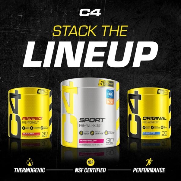 Cellucor C4 Sport Pre Workout Powder Blue Raspberry - Pre Workout Energy with Creatine + 135mg Caffeine and Beta-Alanine Performance Blend - NSF Certified for Sport 30 Servings - Image 8