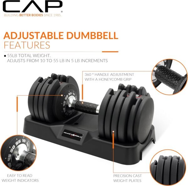 CAP Barbell ADJUSTABELL Adjustable Dumbbell Weights - Singles| 25 & 55 lb Single Weight Option - Image 4