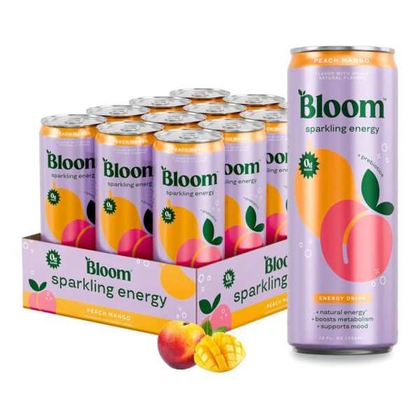 Bloom Sparkling Energy Drink - Natural Caffeine, Zero Sugar, 180mg Caffeine - Antioxidant-Rich w/Green Coffee Bean, Green Tea Extract, Prebiotics - Wellness Beverage for Focus & Metabolism 12oz 12 pk - Image 2
