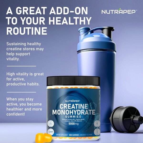 Creatine Monohydrate Gummies 5g for Men Women - with L-Taurine Betaine Anhydrous Alpha-GPC BCAA 2:1:1 - Sugar-Free Gluten Free Chewable Creatine Supplement Bites - Image 6